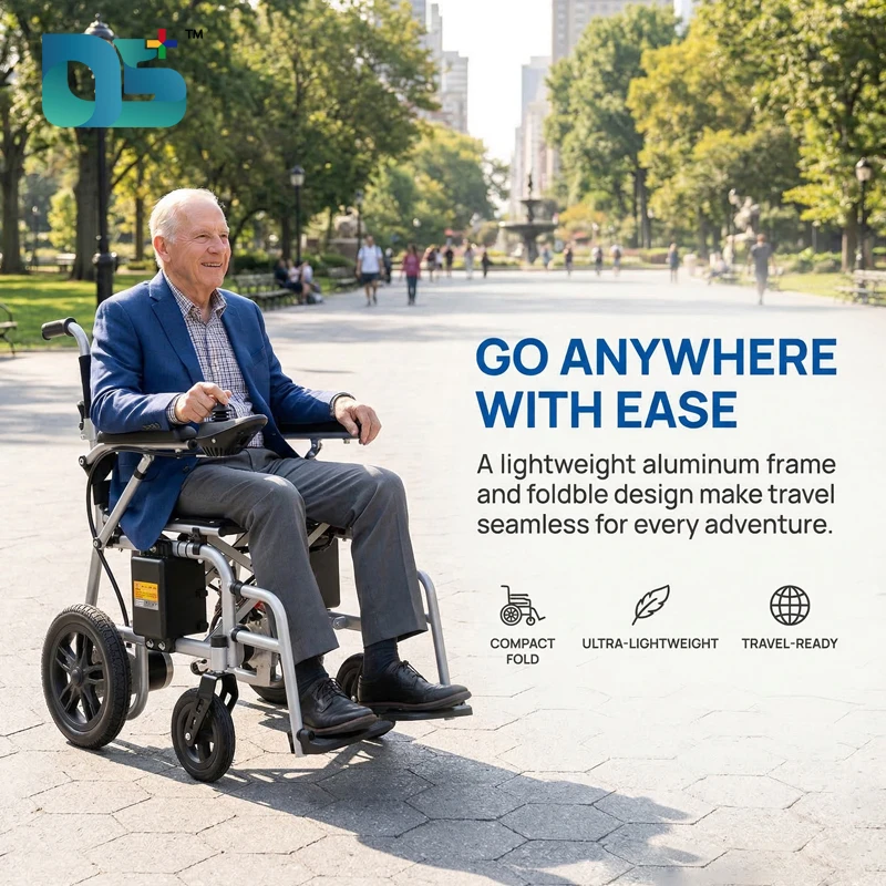 Folding Carbon Steel Electric Wheelchair with 12" Rear Wheels (NSDS02)