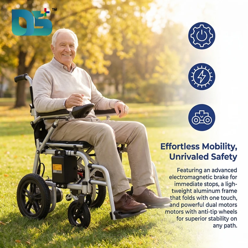 Folding Carbon Steel Electric Wheelchair with 12" Rear Wheels (NSDS02)