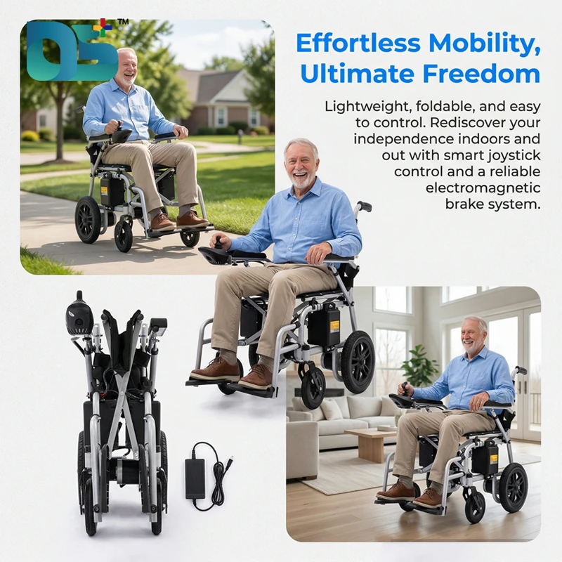 Folding Carbon Steel Electric Wheelchair with 12" Rear Wheels (NSDS02)